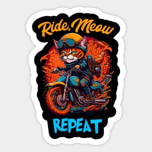 Ride,Meaw Repeat Cat riding bike funny Sticker